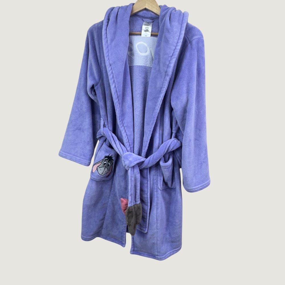 Disney Eeyore Purple Plush Hooded Robe Women Small Fleece Character Ears Tail